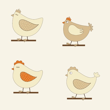 Set of cute stylized chickenのイラスト素材