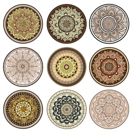 Set of ornamental colorful mandalasのイラスト素材