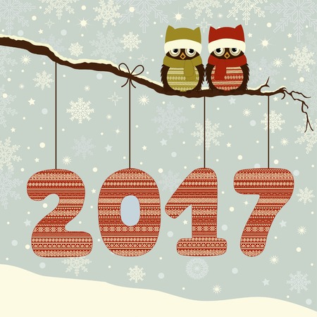 Christmas greeting card with owls