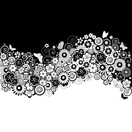 Black and white flowers, Floral cardのイラスト素材
