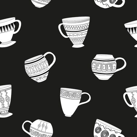 Seamless pattern with ornamental cupsのイラスト素材