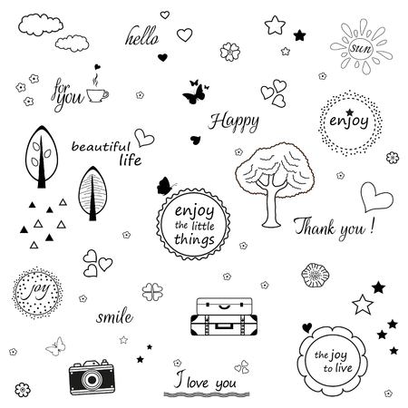 Set of  hand drawn design elements on white background.のイラスト素材