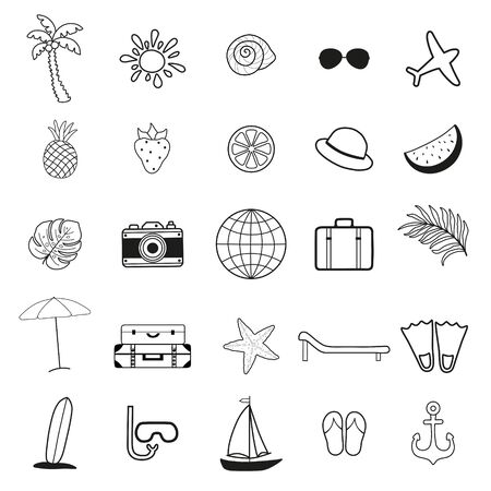 Set of hand drawn travel and vacation iconsのイラスト素材