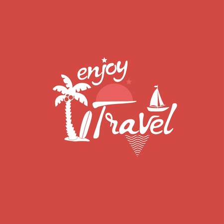 Enjoy travel card. Hand drawn letteringのイラスト素材