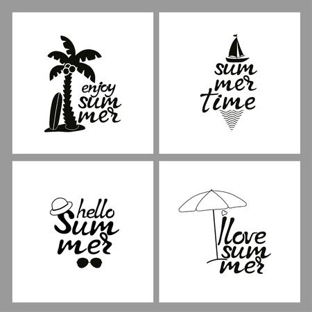 Four cards with summer inscriptions. Hand drawn letteringのイラスト素材