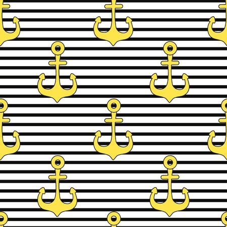 Yellow anchor on black and white striped backgroundのイラスト素材