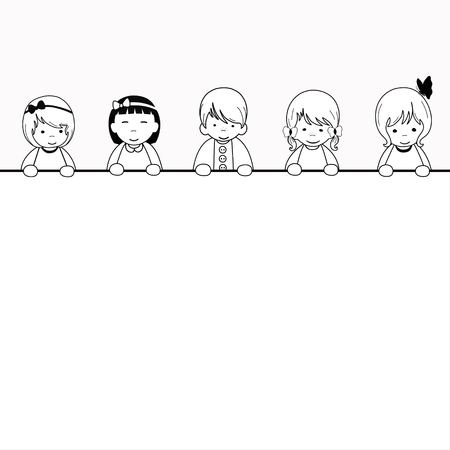 Cute cartoon kids  with large banner on white backgroundのイラスト素材