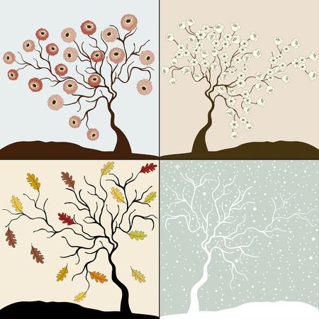 Trees in four seasons - winter, autumn, summer, spring,のイラスト素材