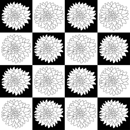 Chess board seamless pattern. Black and white squares flowersのイラスト素材