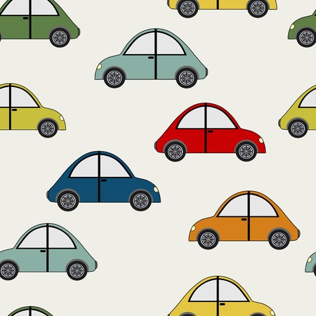 Seamless pattern of hand drawn cute colorful cartoon carsのイラスト素材