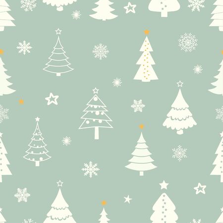 Seamless pattern with stylized Christmas trees on green backgroundのイラスト素材