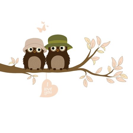 Happy Valentine's day! Greeting card with cute owlsのイラスト素材