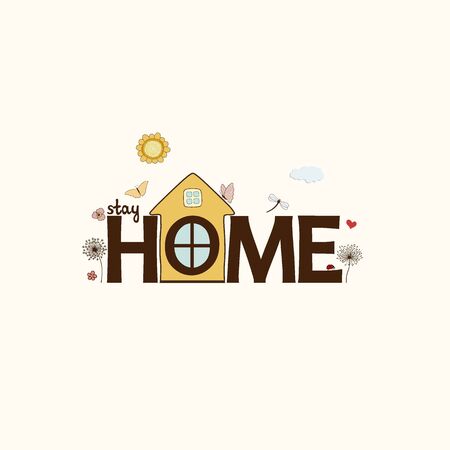 Poster with the phrase stay HOME and decor elementsのイラスト素材