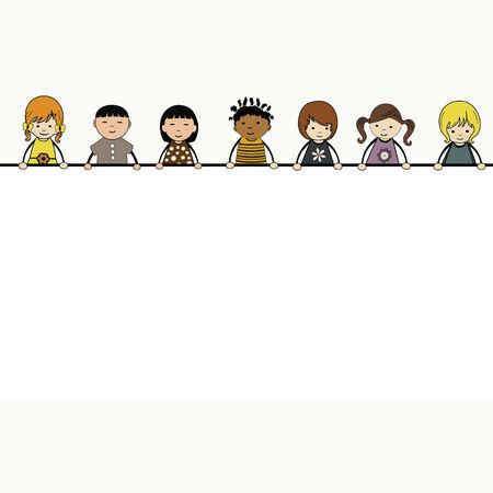 Cute cartoon kids  with large banner and place for textのイラスト素材