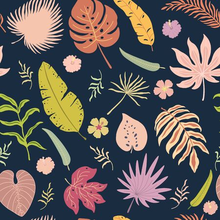 Seamless pattern with colorful tropical leavesのイラスト素材