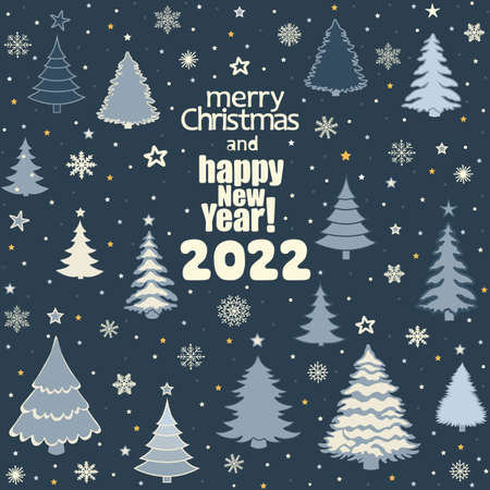 Merry Christmas and Happy new year 2022! Greeting card with Christmas treeのイラスト素材