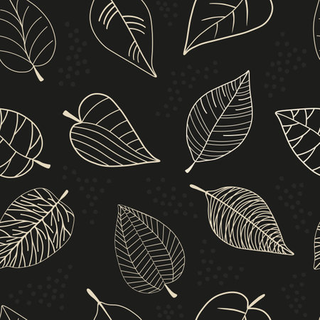 Seamless pattern with abstract stylized leaves Black and white imageのイラスト素材