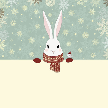 Christmas card with a cute cartoon rabbit and place for textのイラスト素材