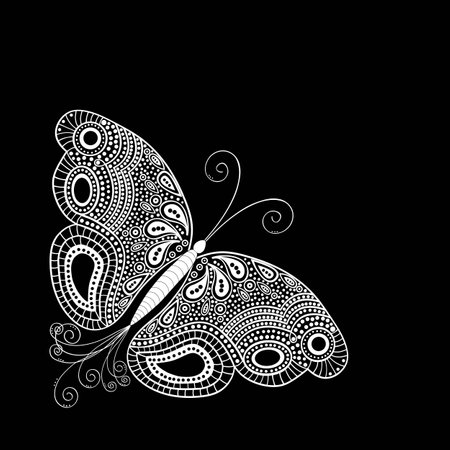 Abstract butterfly card. Black and white illustration.のイラスト素材
