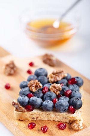 Fresh delicious homemade Sandwich with berry fruitsの写真素材