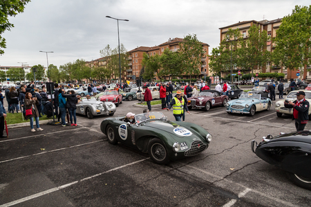 Brescia, Italy - May 18, 2019: Triumphant entry of the classic Italian race with vintage carsのeditorial素材