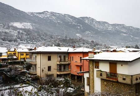 View on Brescia city in a snowstorm
