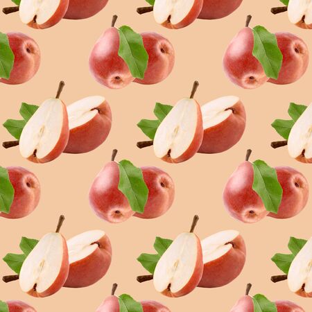 Beautiful pattern of Red Williams pears with leaesの写真素材