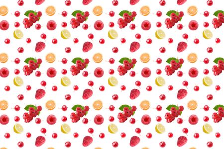 seamless food pattern with fresh fruits on white backgroundの写真素材
