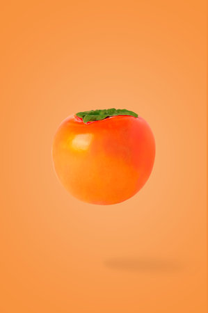 Creative layout with fresh fruits on colored backgroundの写真素材