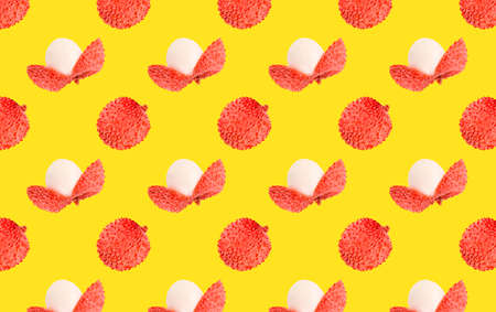 Seamless pattern of lychee fruits on color backgroundの写真素材