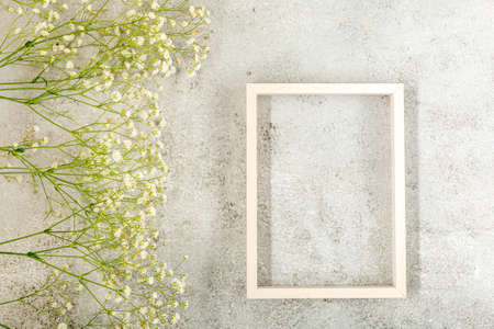 Creative banner with fresh white babys breath flower