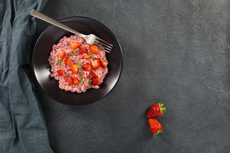 Fresh strawberry risotto a delicate and elegant dishの写真素材