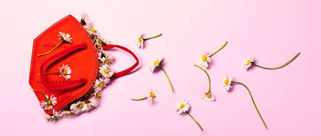 Creative minimal flat lay layer with KN95 mask for protection