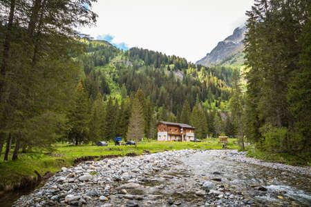 natural landscape with green mountain peaks in summerの写真素材