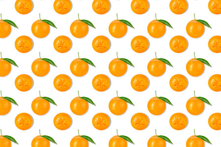 Pattern seamless fresh orange mandarines isolated on white