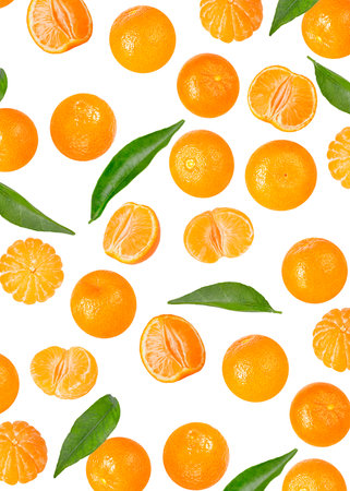 Falling mandarin on white surface for advertisementの写真素材