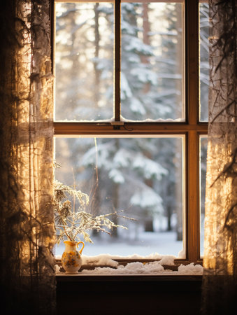 Cottage View into Snowy Forestの素材