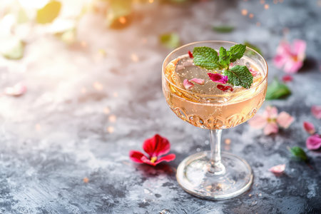Sparkling Herbal Spritz in an Elegant Coupeの素材