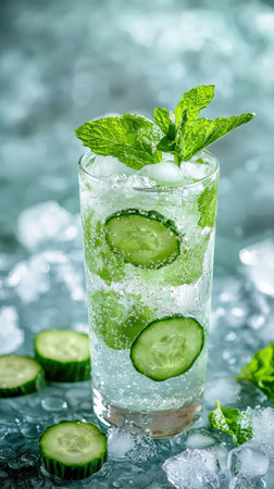 Icy Cucumber and Mint Refresher with Crushed Iceの素材