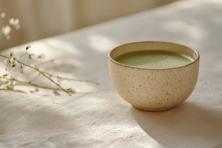 Matcha and Floral Elixir in a Minimalist Settingの素材