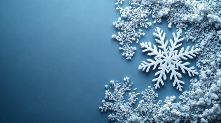 A detailed white snowflake placed on a beige background, symbolizing winter, Christmas, and holiday decoration in a minimal and elegant style.の素材