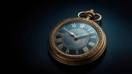 Elegant close-up of a vintage golden pocket watch on dark textured background, symbolizing time, luxury, and New Year countdown.の素材