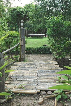 Bamboo Bridge Cool Gardenの写真素材