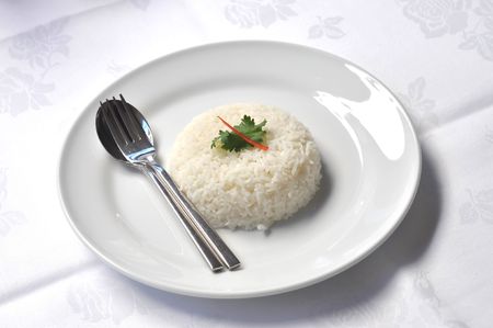 Rice Steamed White Dish Setの写真素材