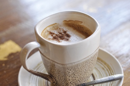 Table Hot Cappuccino Coffee Cupの写真素材