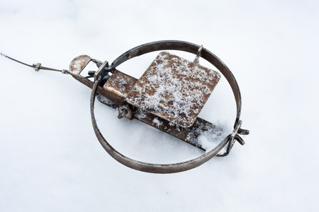 hunting traps on the snowの写真素材