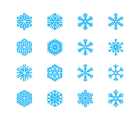 Set of snowflakes. 16 vector icons. Collection of snowflakes for your design.のイラスト素材
