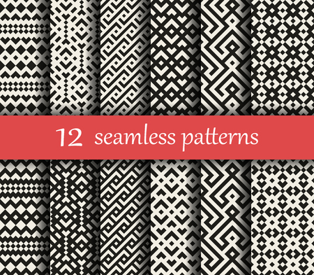 Set of twelve vector geometric patterns. Patterns added to the swatches panelのイラスト素材