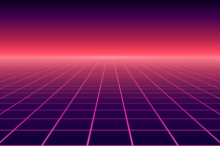 Vector perspective grid. Abstract retro background in 80s style.
