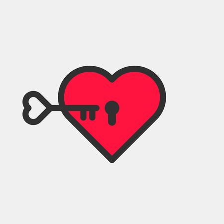 Red heart with with key and keyhole. Vector icon for your design.のイラスト素材